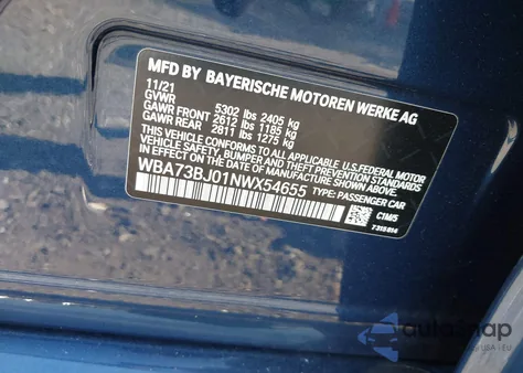 2022 BMW 540 I xDrive из США, поврежденный, VIN WBA73BJ01NWX54655